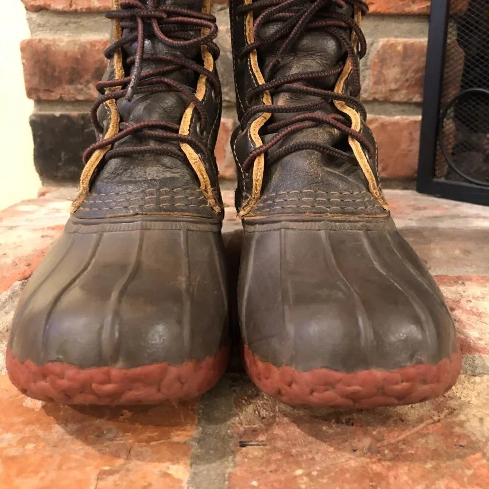 L L Bean Duck Boots Brown Bison Leather Ankle Lace Up Size 6 Medium